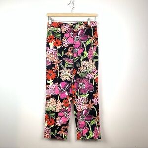 Lilly Pulitzer Pants Black Floral Flowers Vibrant Sz 0 Cotton Blend Bold